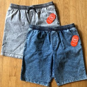 NEW 2 Pairs Boys 18 XXL Denim Jean Shorts Blue Grey Acid Wash Pull-On Drawstring